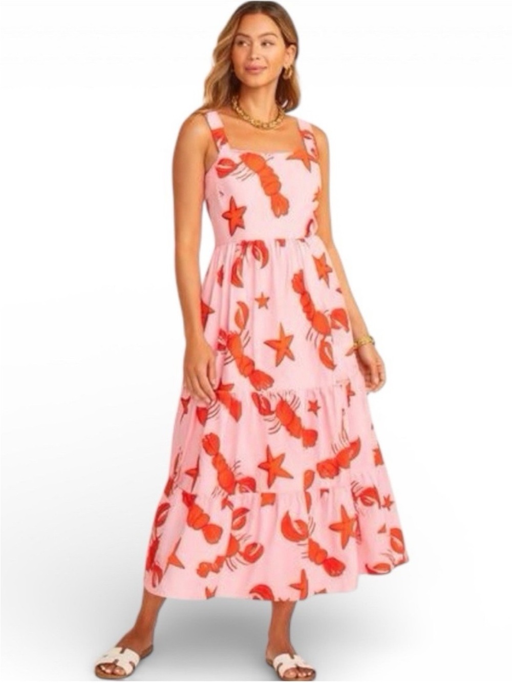 J. Crew Novelty Lobster Print Tiered Midi Dress NWT 14